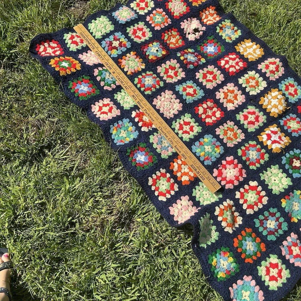 Vintage Afghan Multi-colored Square Granny Square‎ 70s Cutter Boho 36x50
